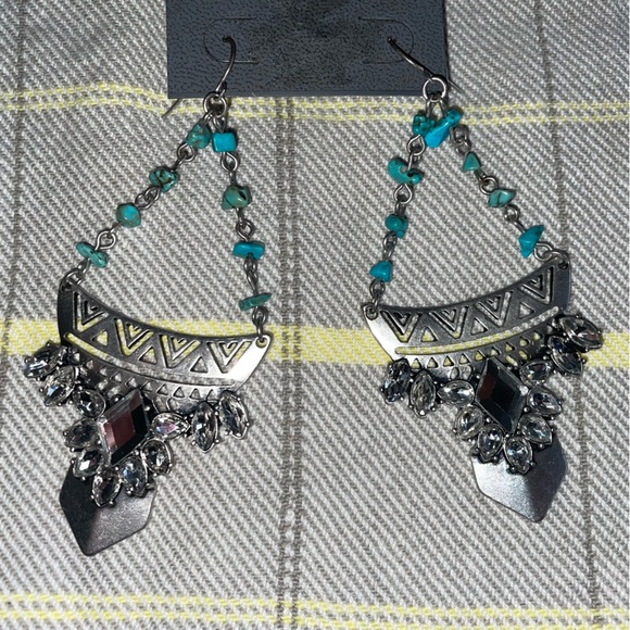 Express Turquoise and Diamond Crystal Dangly Statement Earrings - Picture 5 of 8